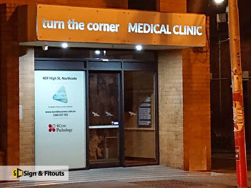 backlit sign, illuminated sign, Building sign