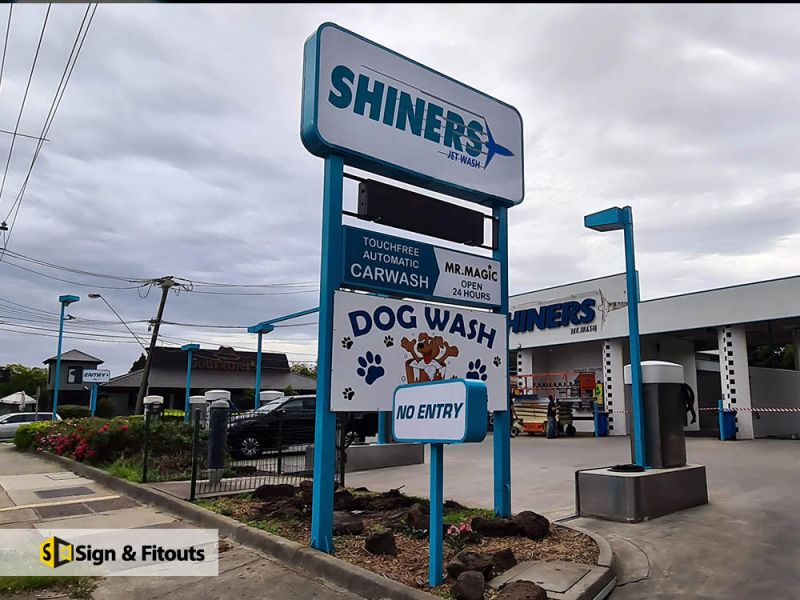 Illuminated pylon sign, light box sign, Carwash sign