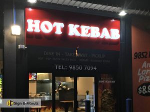 3D illuminated sign, fabricated sign, shop signage