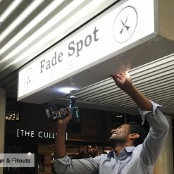 under awning sign, light box sign, sign installation