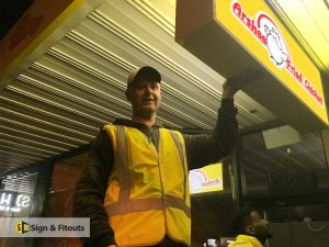 Light box sign, illuminated sign, under awning sign