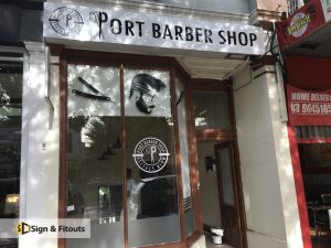 shop sign, window graphics, window frost