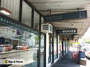 shop signage, under awning light box sign, window graphics