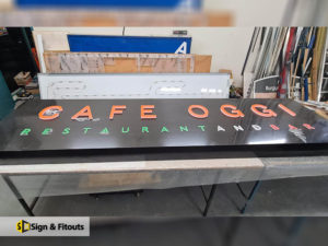 Push through letter sign fabrication, Fabricating shop sign