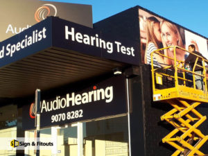 Shop sign, panel sign installation