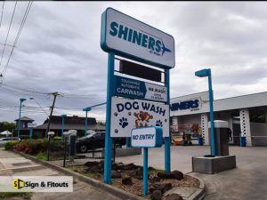 Illuminated pylon sign, light box sign, Carwash sign