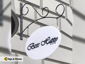 Under awning sign, custom sign, building sign