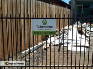 Fence sign, panel sign, parking signage