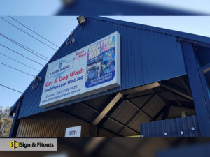 light box sign, building sign, carwash sign