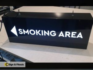 no smoking sign, light box signage, illuminated sign