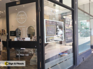 Window sign, window graphics, window frosting