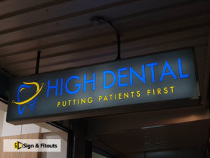 under awning sign, light box sign, business sign