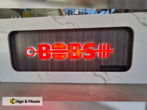 3D illuminated sign, fabricated sign, counter sign