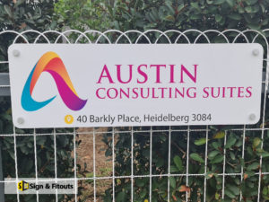 fence sign, custom sign, business sign