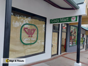 window sign, shop sign, under awning light box sign