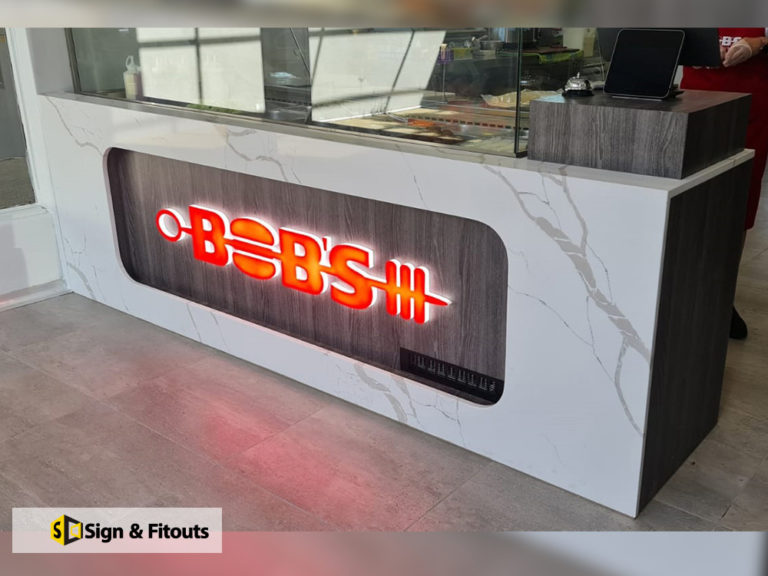 3D illuminated signage, front counter sign, Backlit signage