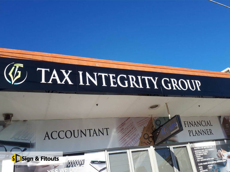 3D acrylic shop sign, Tax Integrity Group, Preston