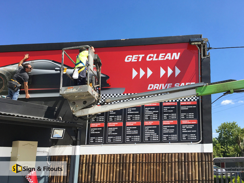 banner sign, sign installation