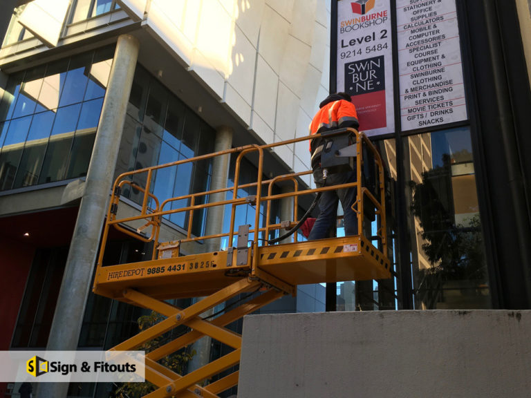 sign installation, window graphics sign