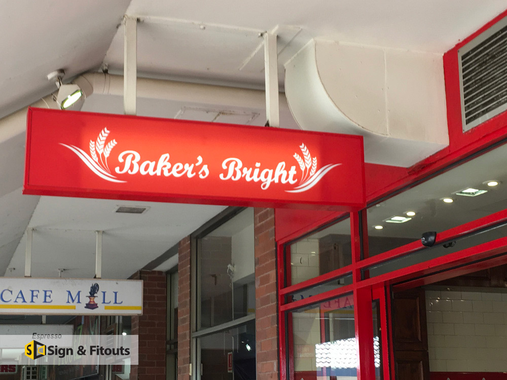 light box sign, shop signage, under awning sign
