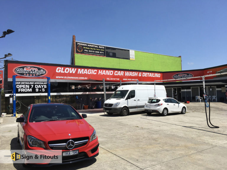 Glow Magic Hand Car Wash & Detailing fascia banner and forecourt sign in Preston