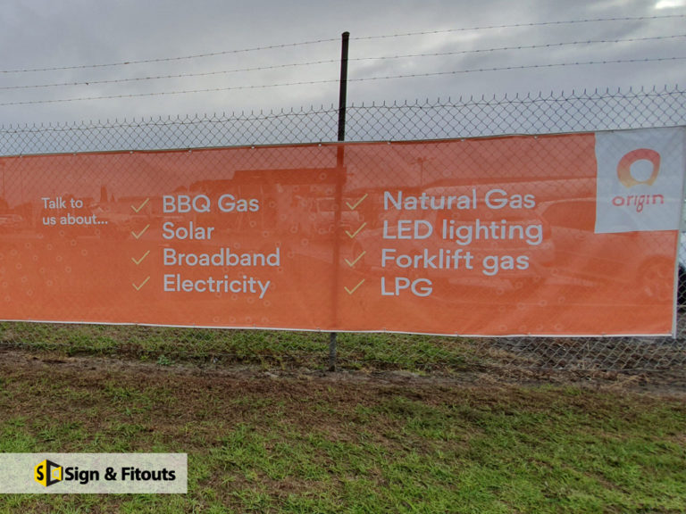 Banner sign, fence sign, mesh banner