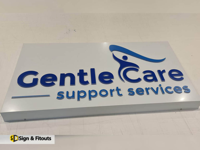 Illuminated push-through letter sign, Gentle Care, Preston