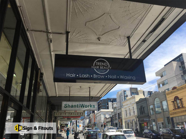 under awning sign, light box sign, illuminated sign