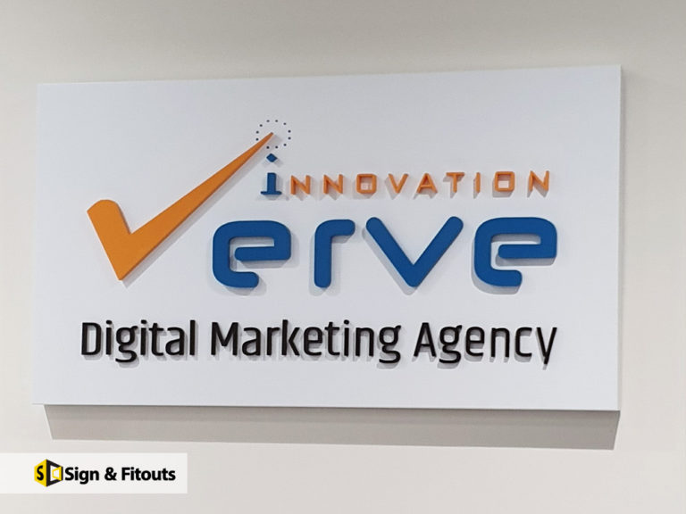 Verve Innovation Digital Marketing Agency 3D logo panel sign on a wall in Preston